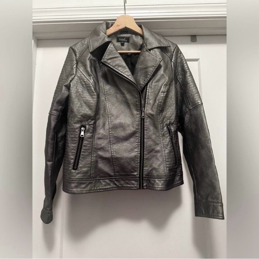 🔥 Metallic MOD X Faux Leather Bomber Jacket - Size Medium